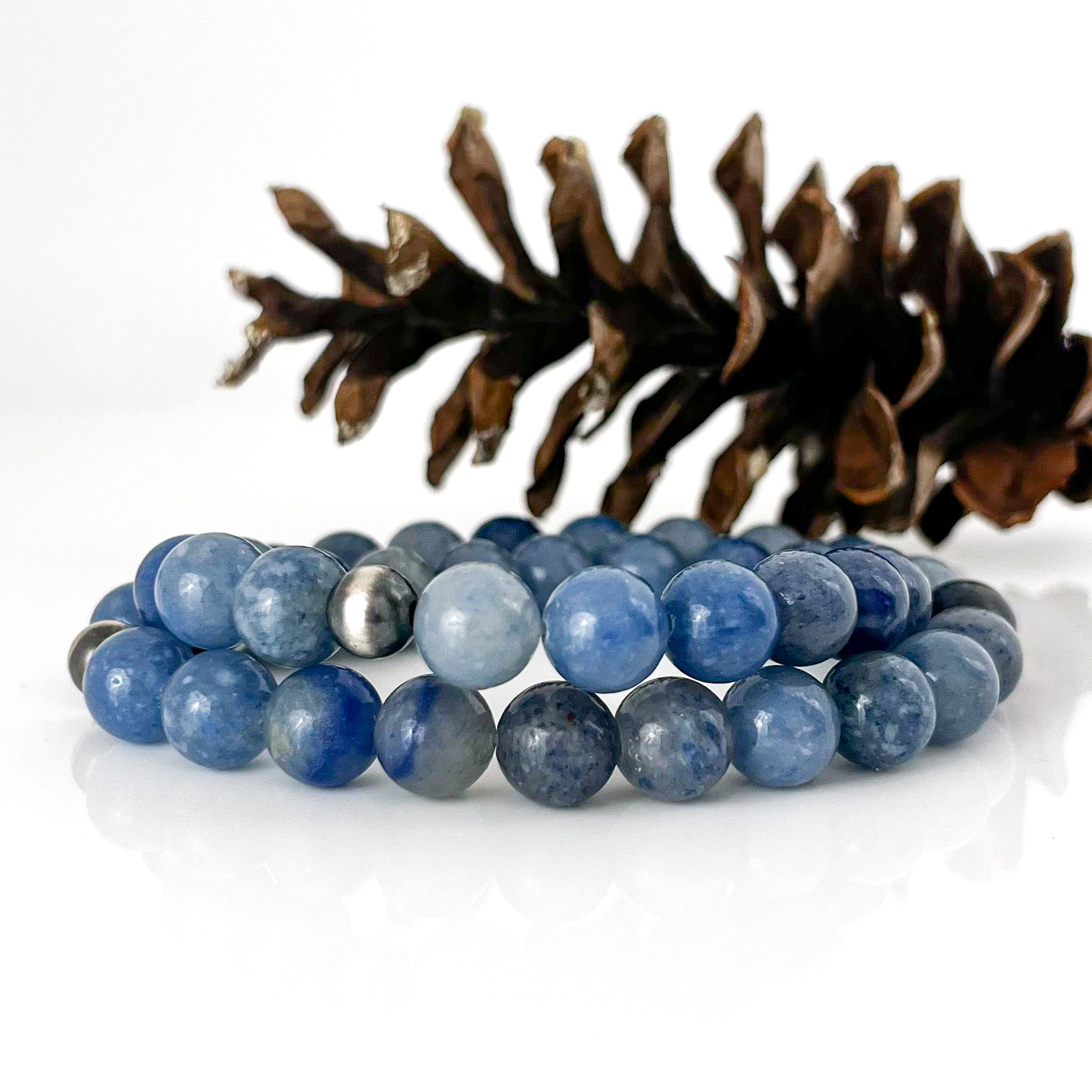 Blue Amber Round Beads Stretch Bracelet