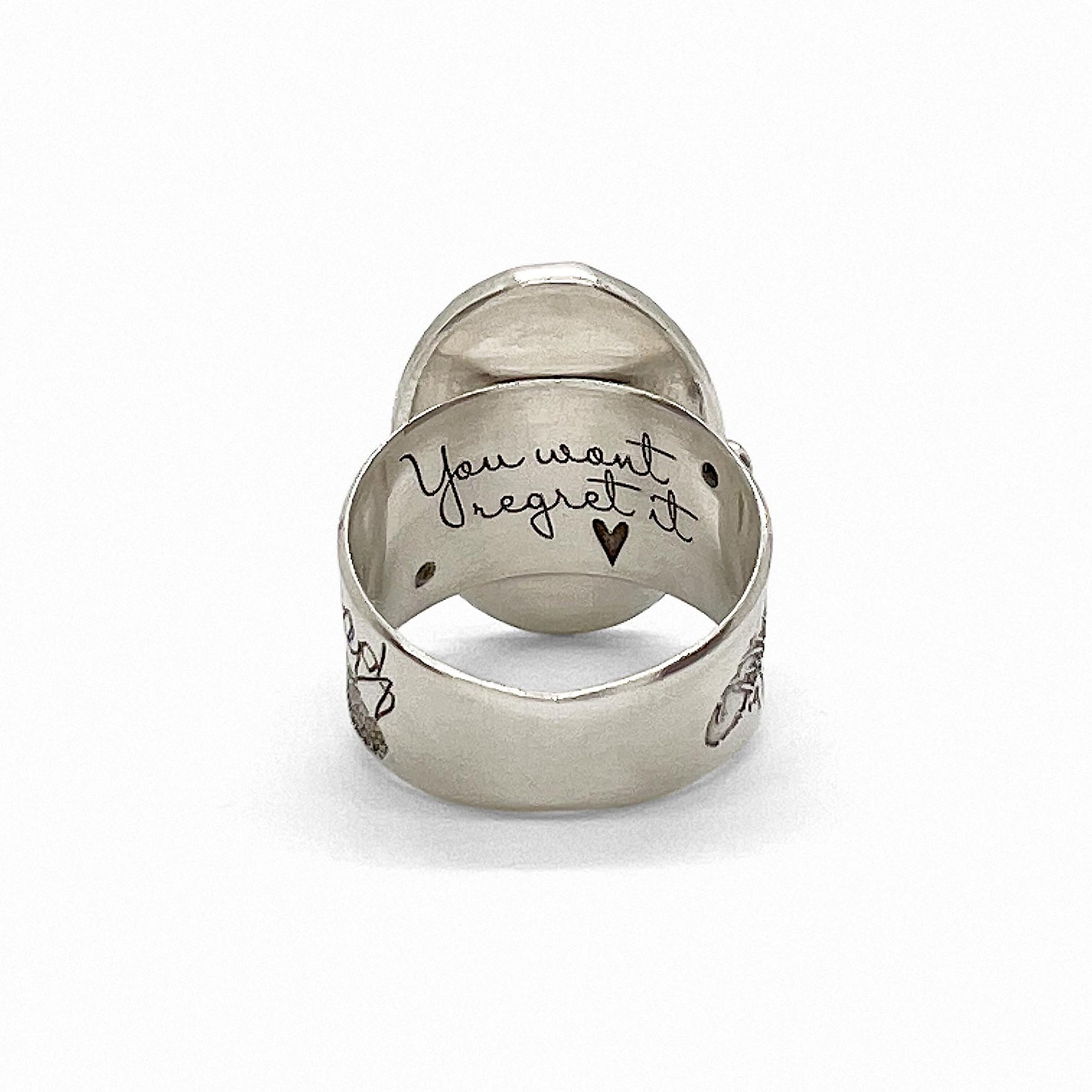 custom commission memorial ring with children's photo, footprints, handwritten names and birthstones.