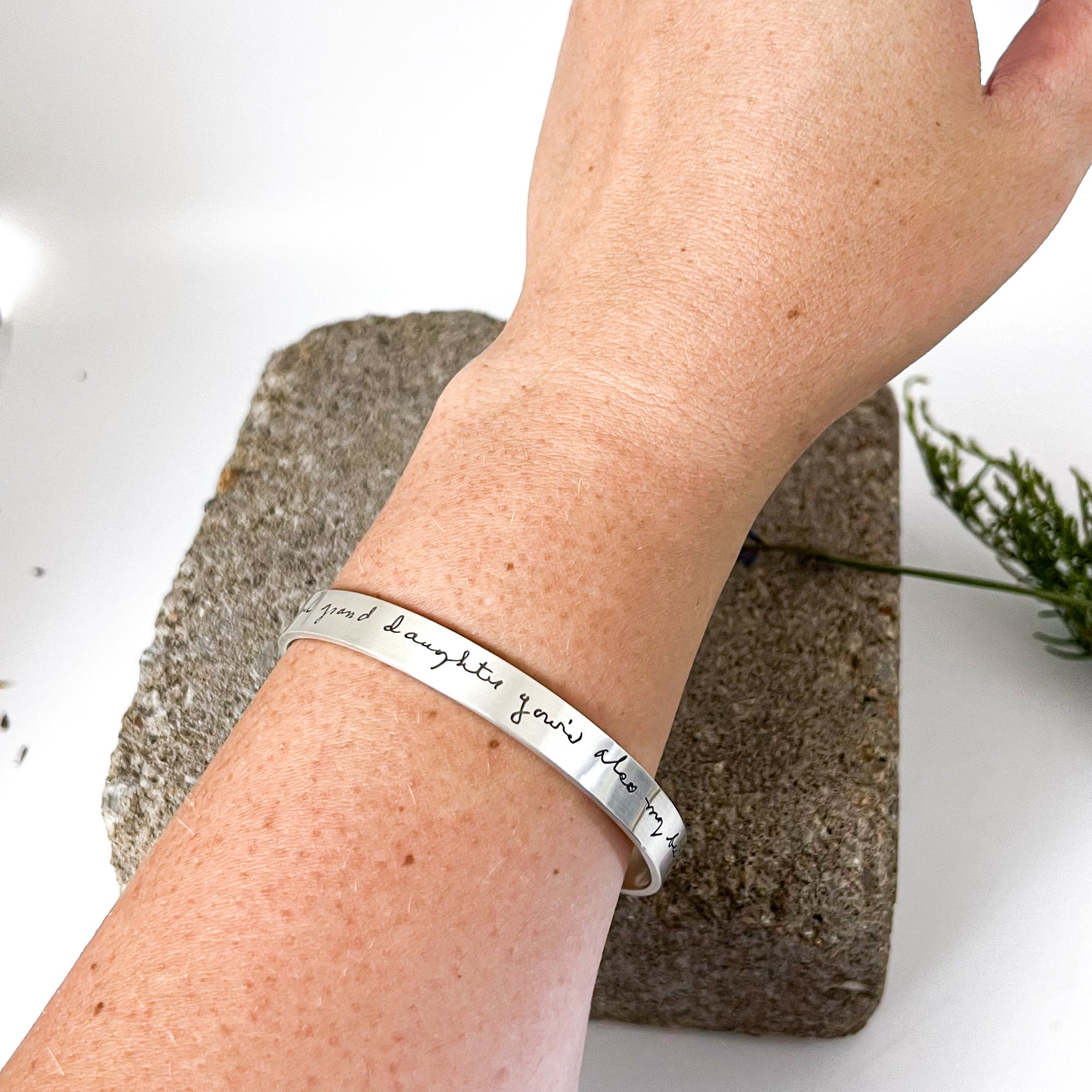 Esme Bangle | Thick Sterling Silver Bracelet Personalized With Your Own Handwriting, Signatures and Fingerprints | Scripted Jewelry